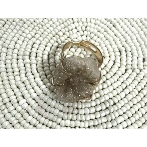 Vintage Druzy Crystal‎ Gold Tone Statement Ring Adjustable Natural Stone
